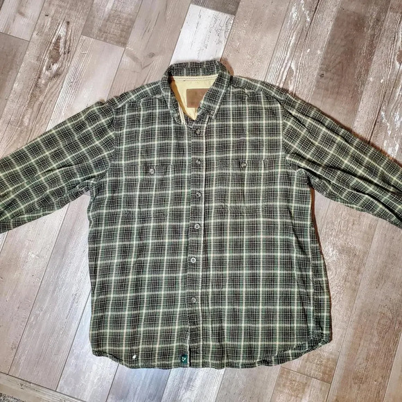 Outdoor Life Men's Green Plaid Flannel Buttondown Shirt Size Large - Picture 4 of 12